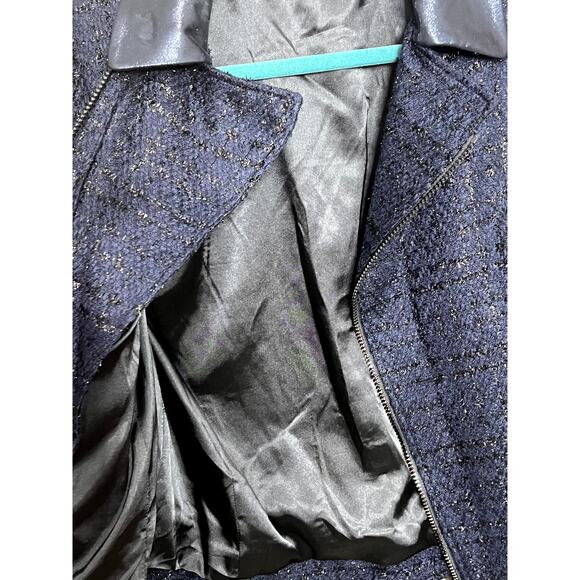 T Tahari Blue Jacket Size M Sparkle Zippers Biker Y2K Business Causal - Picture 10 of 16